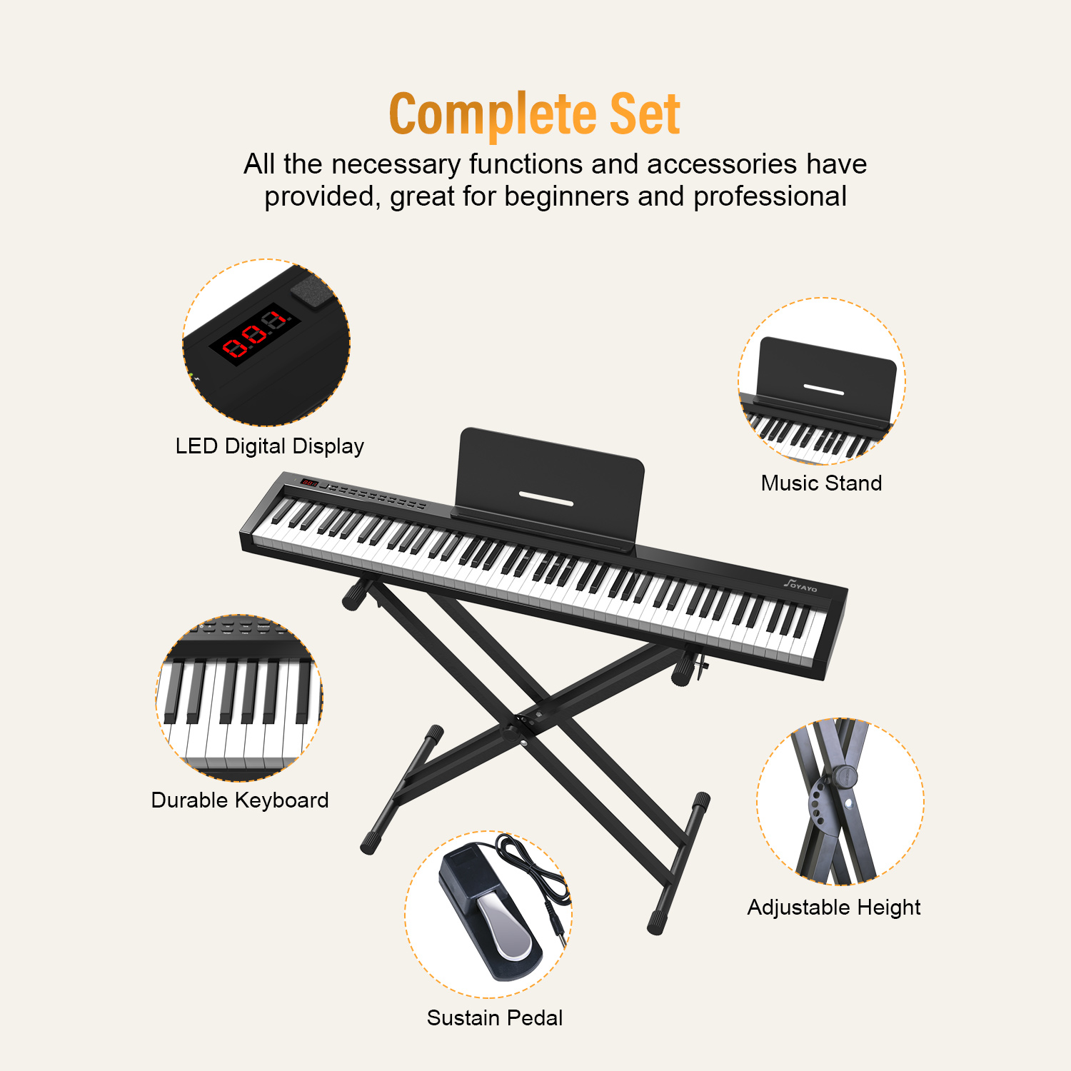 OYAYO Digital Piano Keyboard 88 Key with Piano