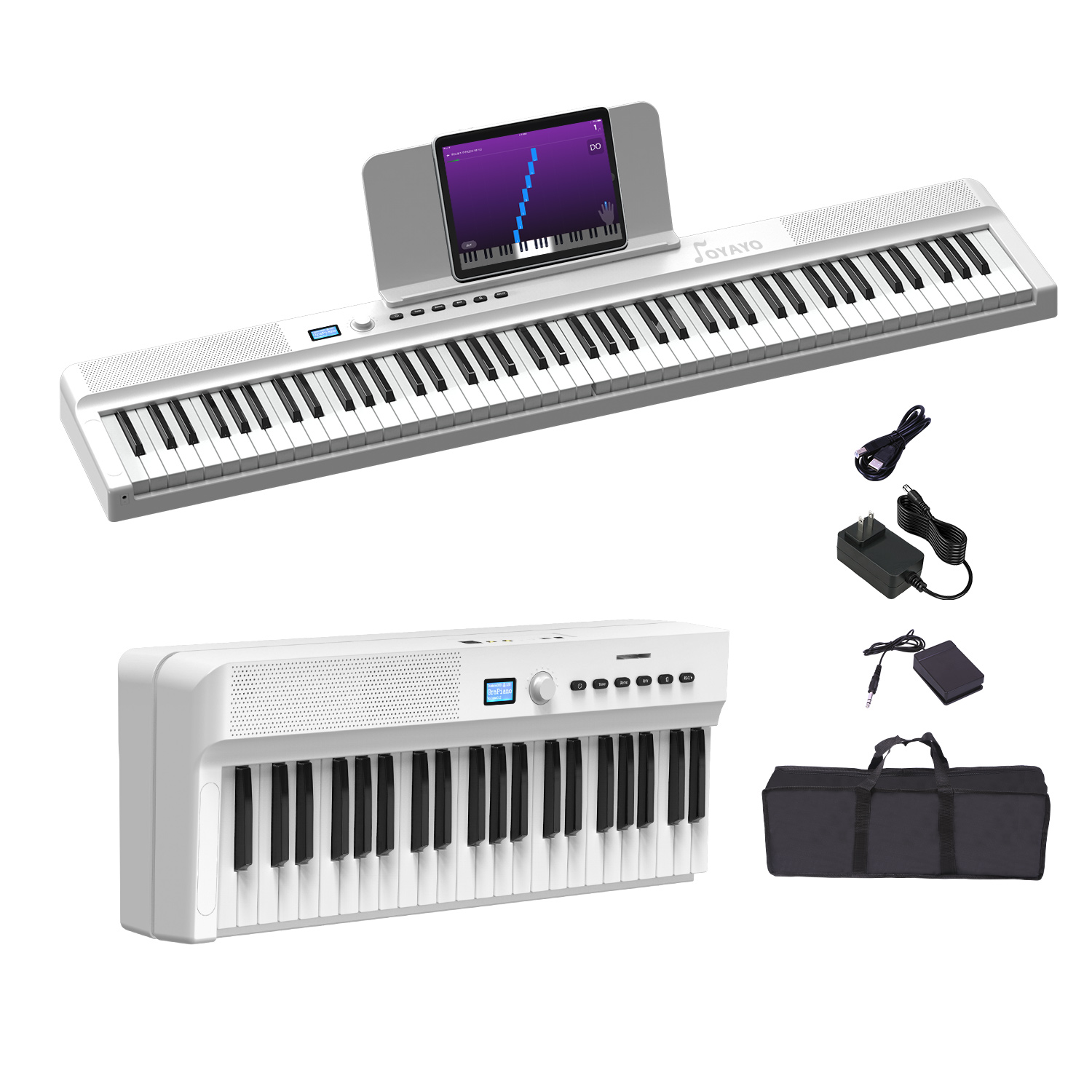 OYAYO Upgraded Folding Piano Keyboard, 88 Key Full Size Semi Weighted Keyboard Support MIDI and Bluetooth, Portable Foldable Keyboard Piano with Sustain Pedal and Piano Bag, White